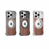 Walnut Wood Aluminum Alloy Frameless Shell Magnetic Aromatherapy(Fragrance Release) Stand Case for iPhone 15 Series