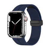 Magnetisches Silikon-Uhrenarmband mit verstellbarer Faltschließe, kompatibel mit Apple Watch Series 9/8/7/6/SE/SE2/5/4/3/2/1