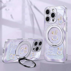 Rose Pink Wavy Shell Texture Rabbit Magsafe (Magnetic) Stand Phone Case for iPhone 15 Series Rose Pink Wavy Shell Texture Rabbit Magsafe (Magnetic) Stand Phone Case for iPhone 15 Series