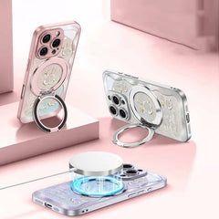 Rose Pink Wavy Shell Texture Rabbit Magsafe (Magnetic) Stand Phone Case for iPhone 16 Series