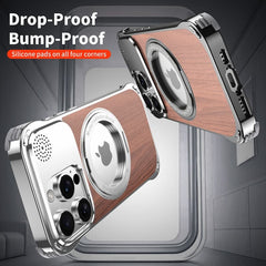 Walnut Wood Aluminum Alloy Frameless Shell  Magnetic Aromatherapy(Fragrance Release) Stand Case for iPhone 14 Series