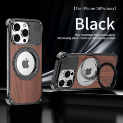 Walnut Wood Aluminum Alloy Frameless Shell  Magnetic Aromatherapy(Fragrance Release) Stand Case for iPhone 14 Series