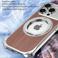 Walnut Wood Aluminum Alloy Frameless Shell  Magnetic Aromatherapy(Fragrance Release) Stand Case for iPhone 14 Series