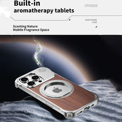 Walnut Wood Aluminum Alloy Frameless Shell  Magnetic Aromatherapy(Fragrance Release) Stand Case for iPhone 14 Series