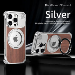 Walnut Wood Aluminum Alloy Frameless Shell  Magnetic Aromatherapy(Fragrance Release) Stand Case for iPhone 14 Series